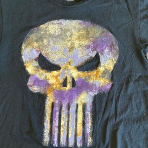 Mad Engine Marvel PUNISHER Paint Bleed Skull Face Black Graphic T-Shirt - Size S